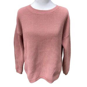 Ann Taylor Cable Knit LS Cotton Blend Crew Neck, Rose Pink Sweater, EUC,sz Large